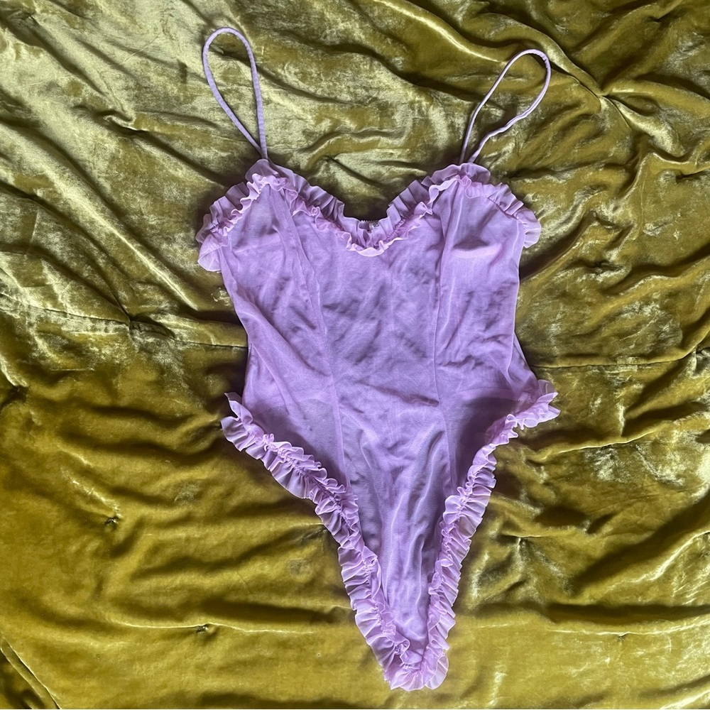 Lavender Ruffled Bodysuit Lingerie Victoria’s Secret Style  M